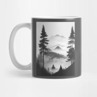 Silhouette of mountain and fog and pine forest Mug